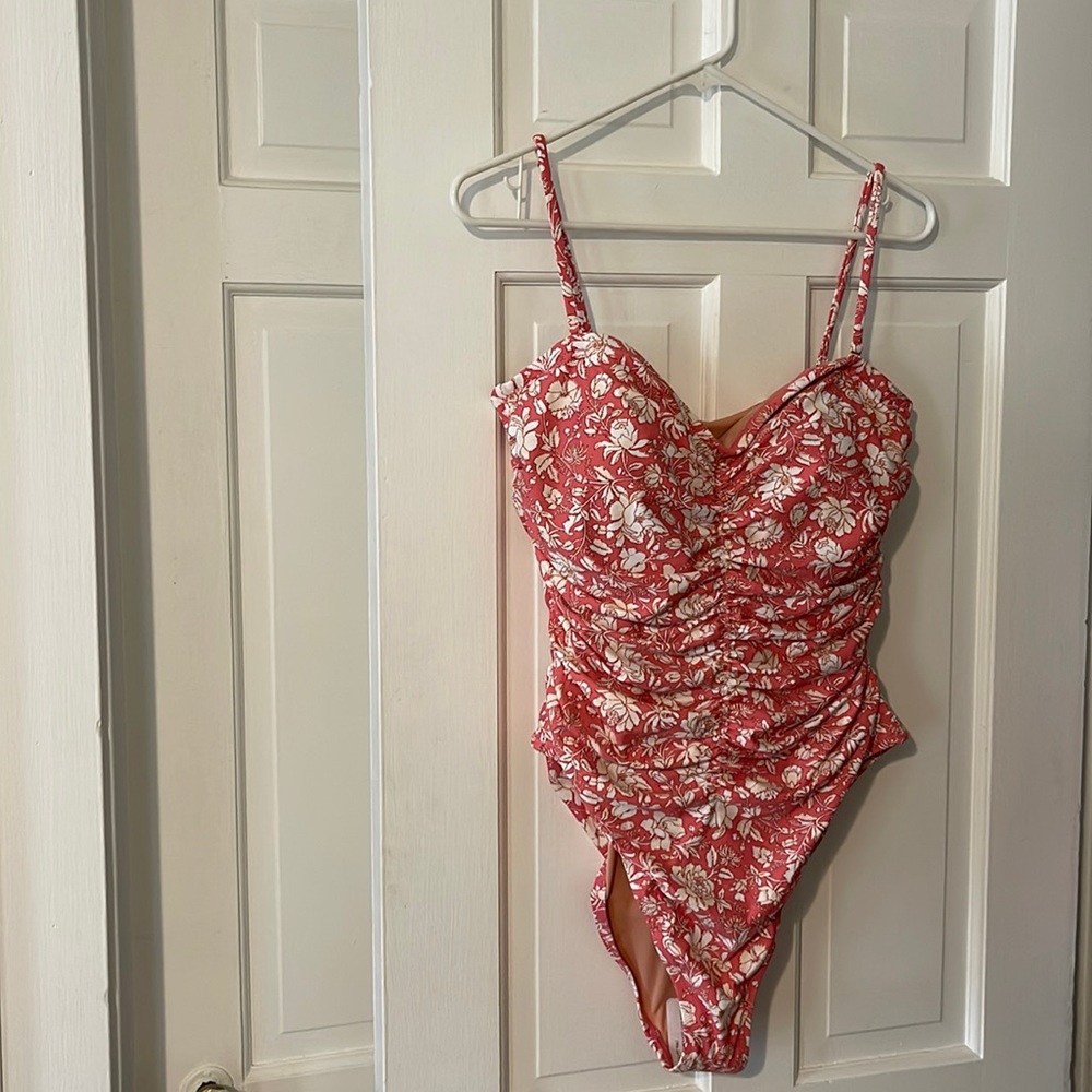 J. Crew Tossed Floral Ruched Sweetheart One-Piece. Size 14. NWT!